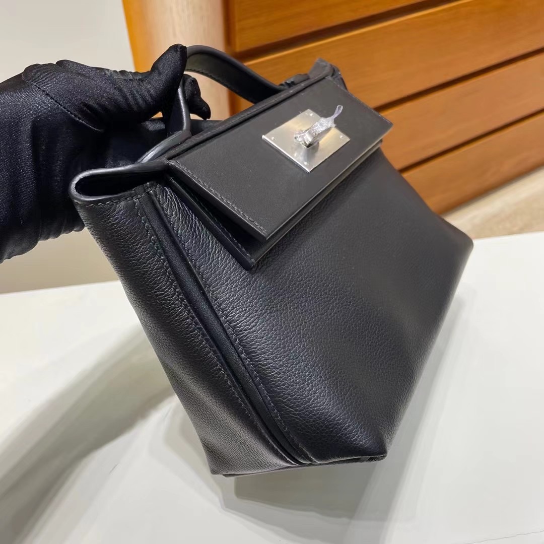 新加坡 愛馬仕 Hermes kelly 24/24 Mini Evercolor 拼 Swift 89 Noir 黑色