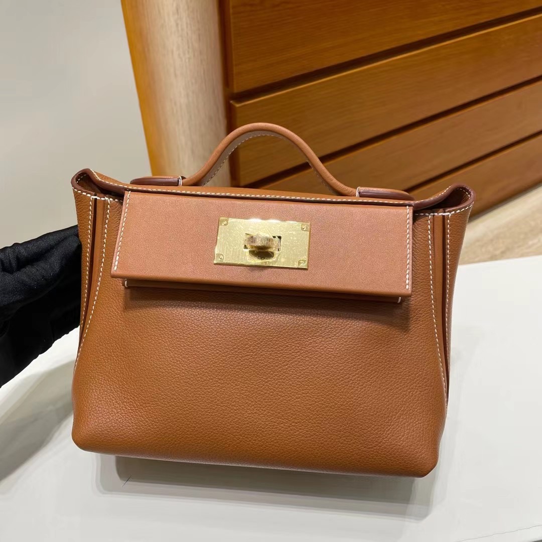 Hermes kelly 24/24 Mini Evercolor 拼 Swift CC37 Gold 金棕色 金扣