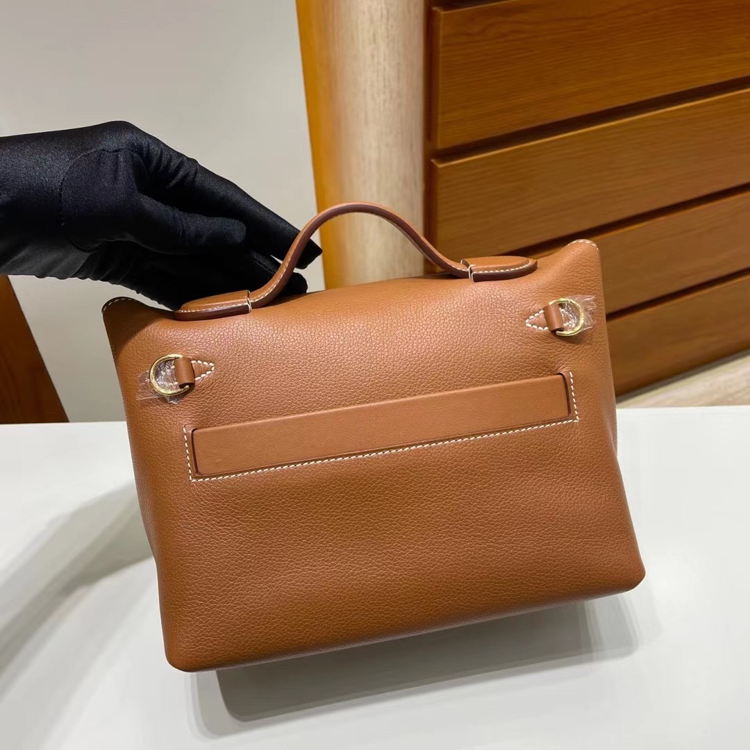 Hermes kelly 24/24 Mini Evercolor 拼 Swift CC37 Gold 金棕色 金扣