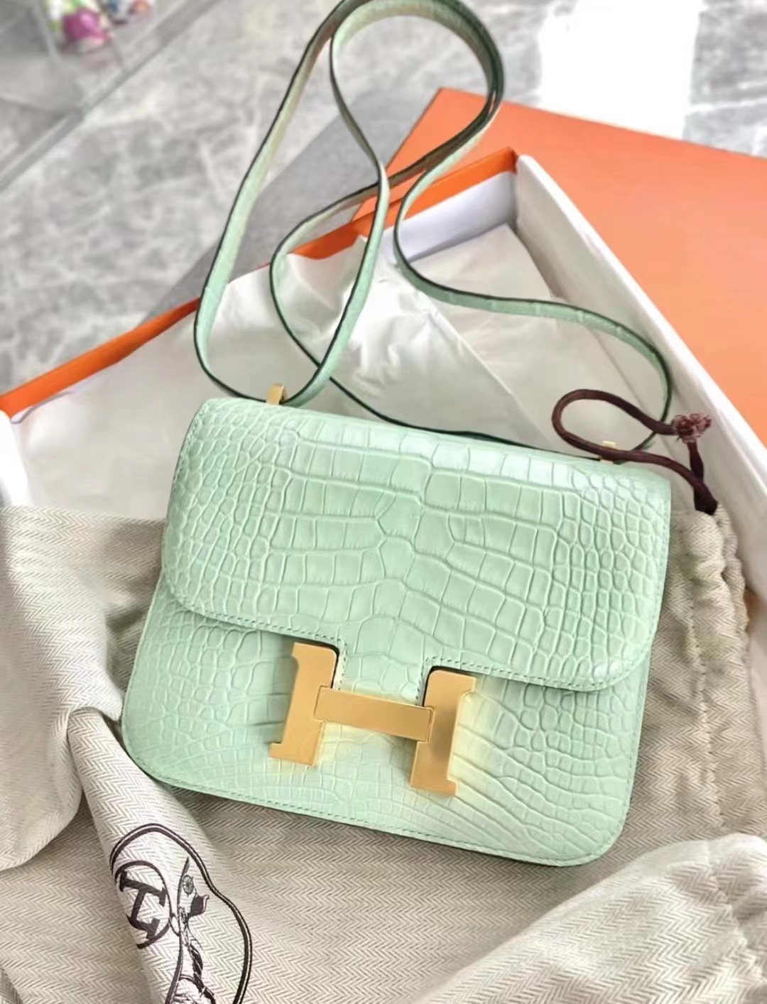 馬來西亞愛馬仕 Hermes Birkin 25cm 霧面美洲鱷魚 6U Vert Dfau 薄荷綠