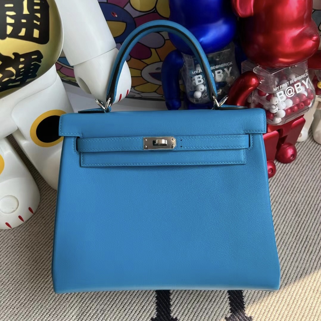 Indonesia Djakarta Hermes Kelly 25 Swift 0F Bleu frida 弗裏達藍 銀扣