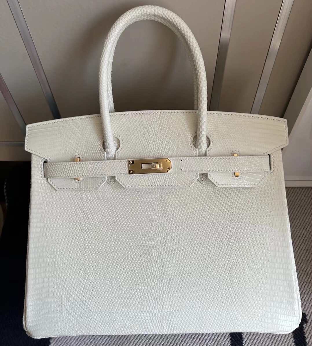 Indonesia Djakarta Hermes Birkin 30 Lizard 進口蜥蜴皮 8L Beton 冰川白 金扣