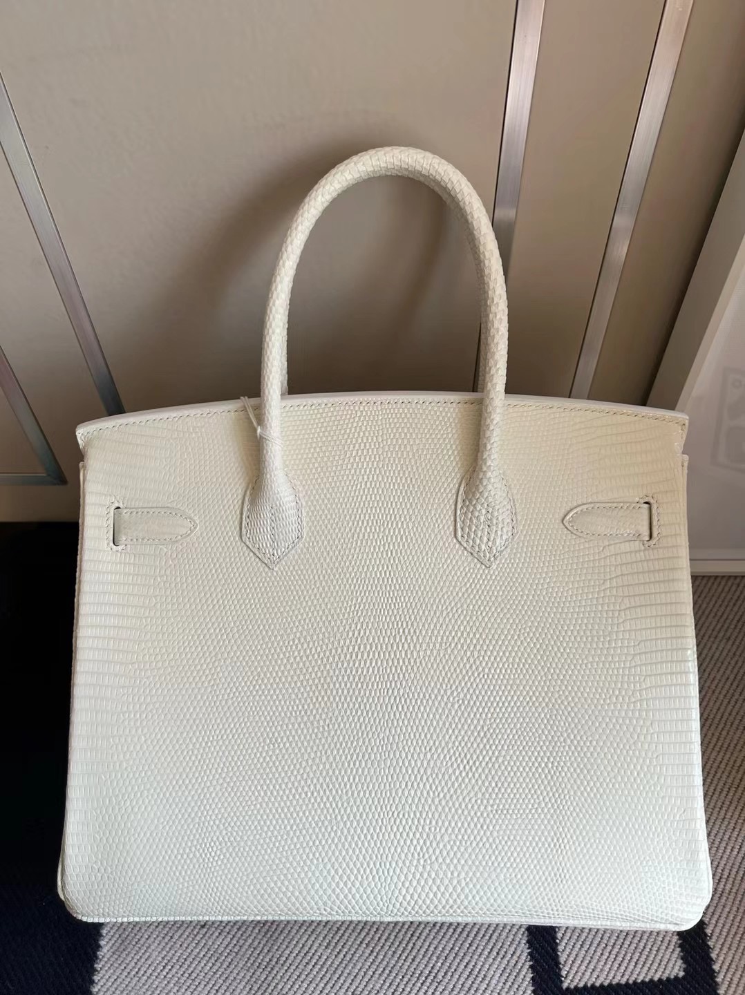 Indonesia Djakarta Hermes Birkin 30 Lizard 進口蜥蜴皮 8L Beton 冰川白 金扣