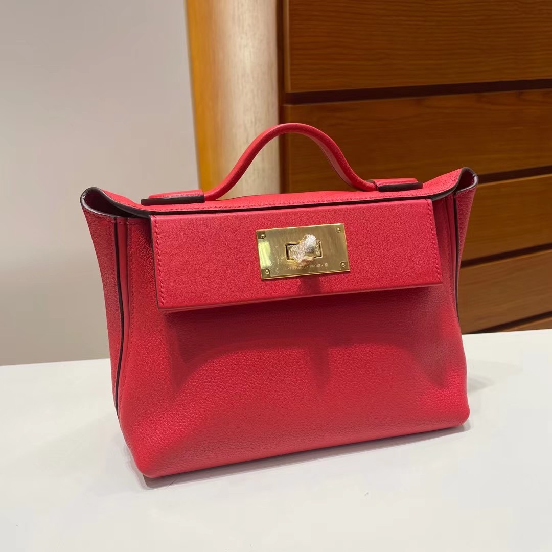 Malaysia Hermes Kelly 24/24 Mini Evercolor+swift S3 Rose de coeur 心紅色 金扣