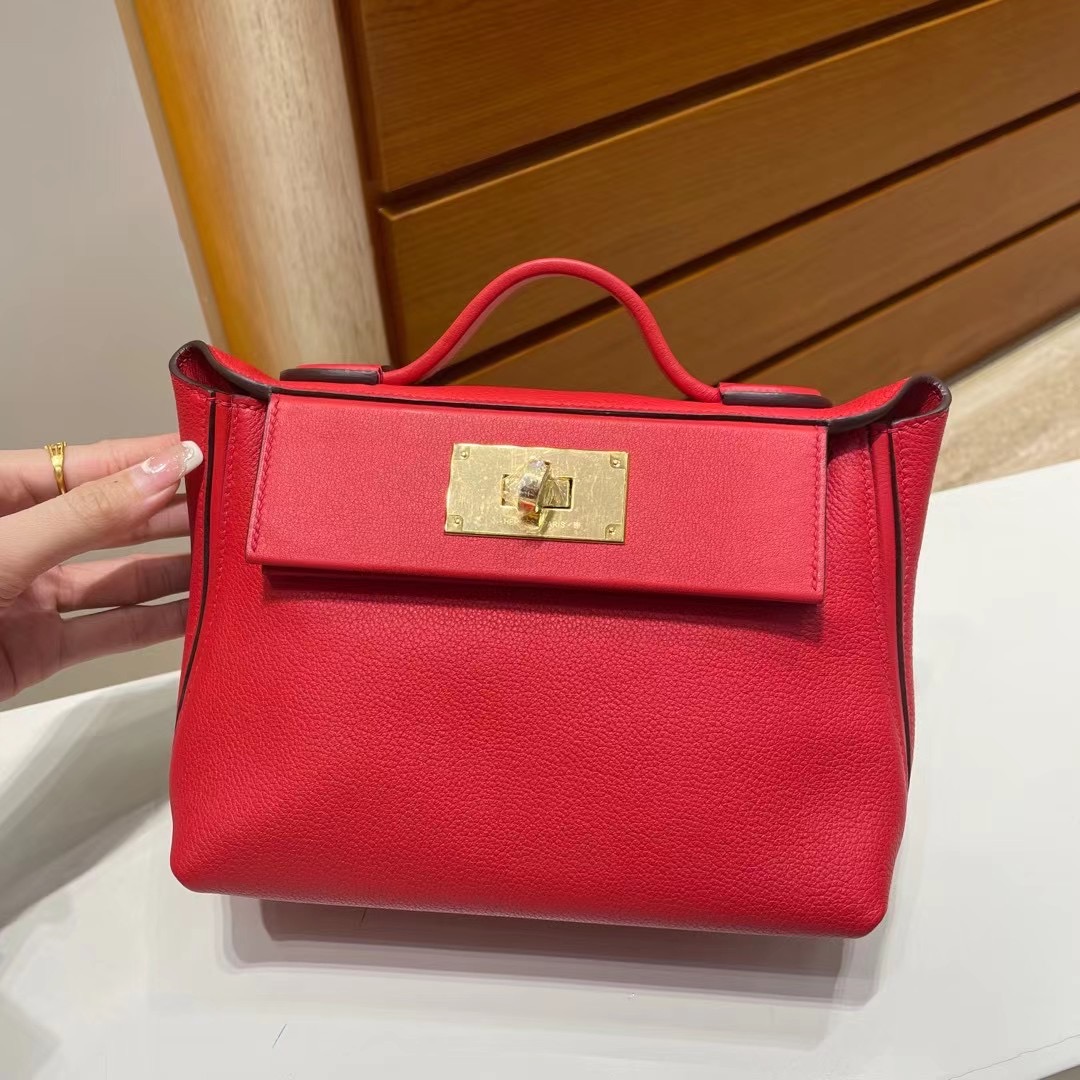 Malaysia Hermes Kelly 24/24 Mini Evercolor+swift S3 Rose de coeur 心紅色 金扣