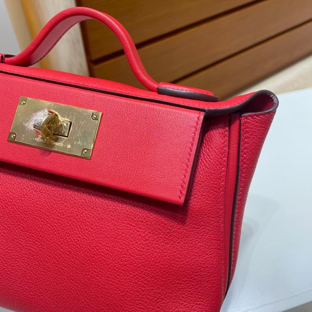 Malaysia Hermes Kelly 24/24 Mini Evercolor+swift S3 Rose de coeur 心紅色 金扣