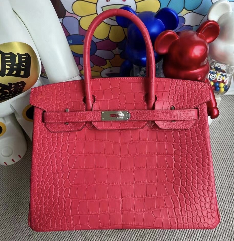 愛馬仕鉑金包包價格一覽表 Hermes Birkin 30 霧面美洲鱷魚 I6 Rose Extrême 極致粉 銀扣