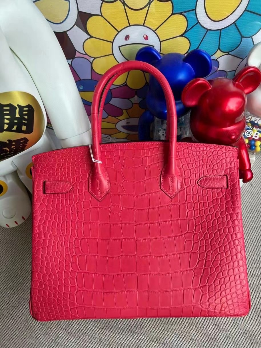 愛馬仕鉑金包包價格一覽表 Hermes Birkin 30 霧面美洲鱷魚 I6 Rose Extrême 極致粉 銀扣