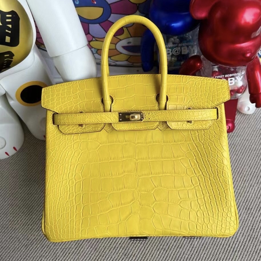 愛馬仕鉑金包價格 Hermes Birkin 25 霧面美洲鱷魚 M9 Mimosa 金盞花黃