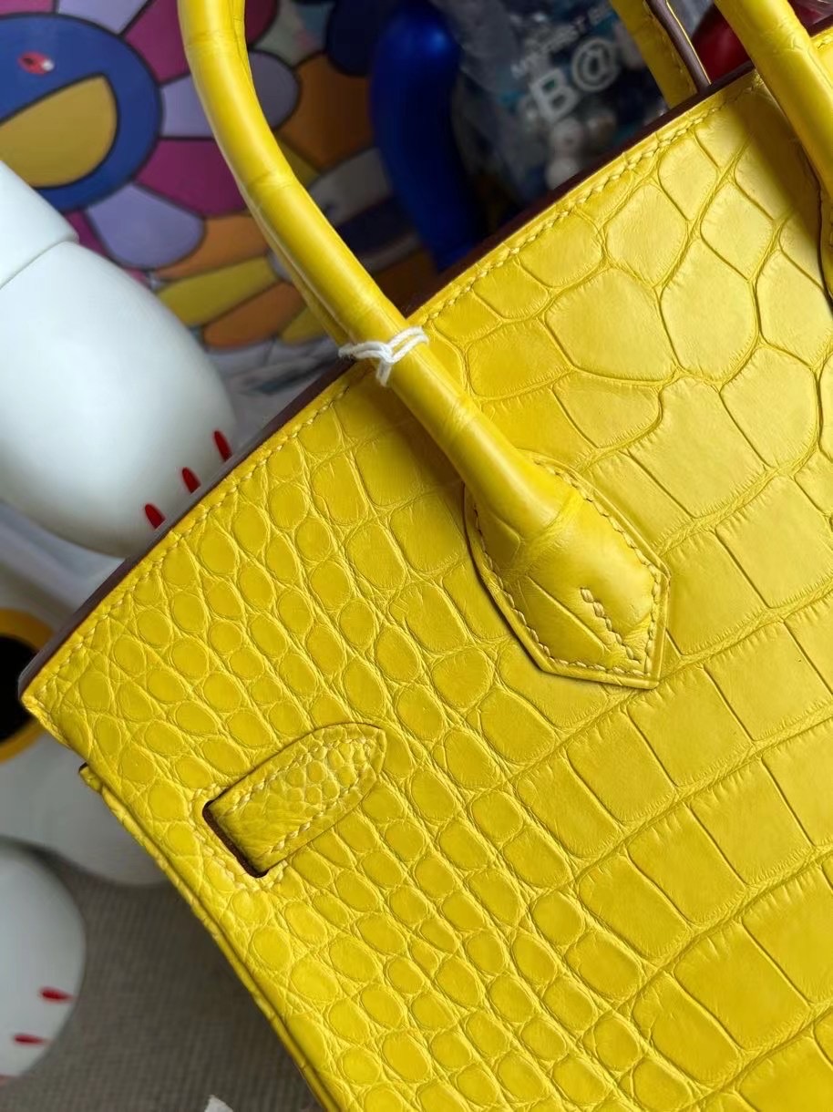 愛馬仕鉑金包價格 Hermes Birkin 25 霧面美洲鱷魚 M9 Mimosa 金盞花黃