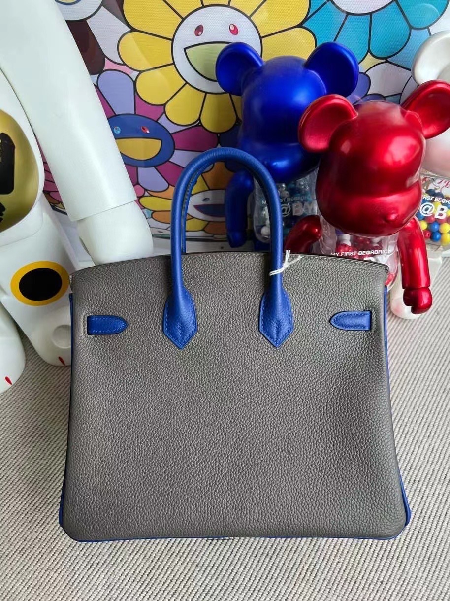 愛馬仕鉑金包尺寸與圖片價格 Hermes Birkin 25 Togo 8F Etain+I7 Blue Zellige