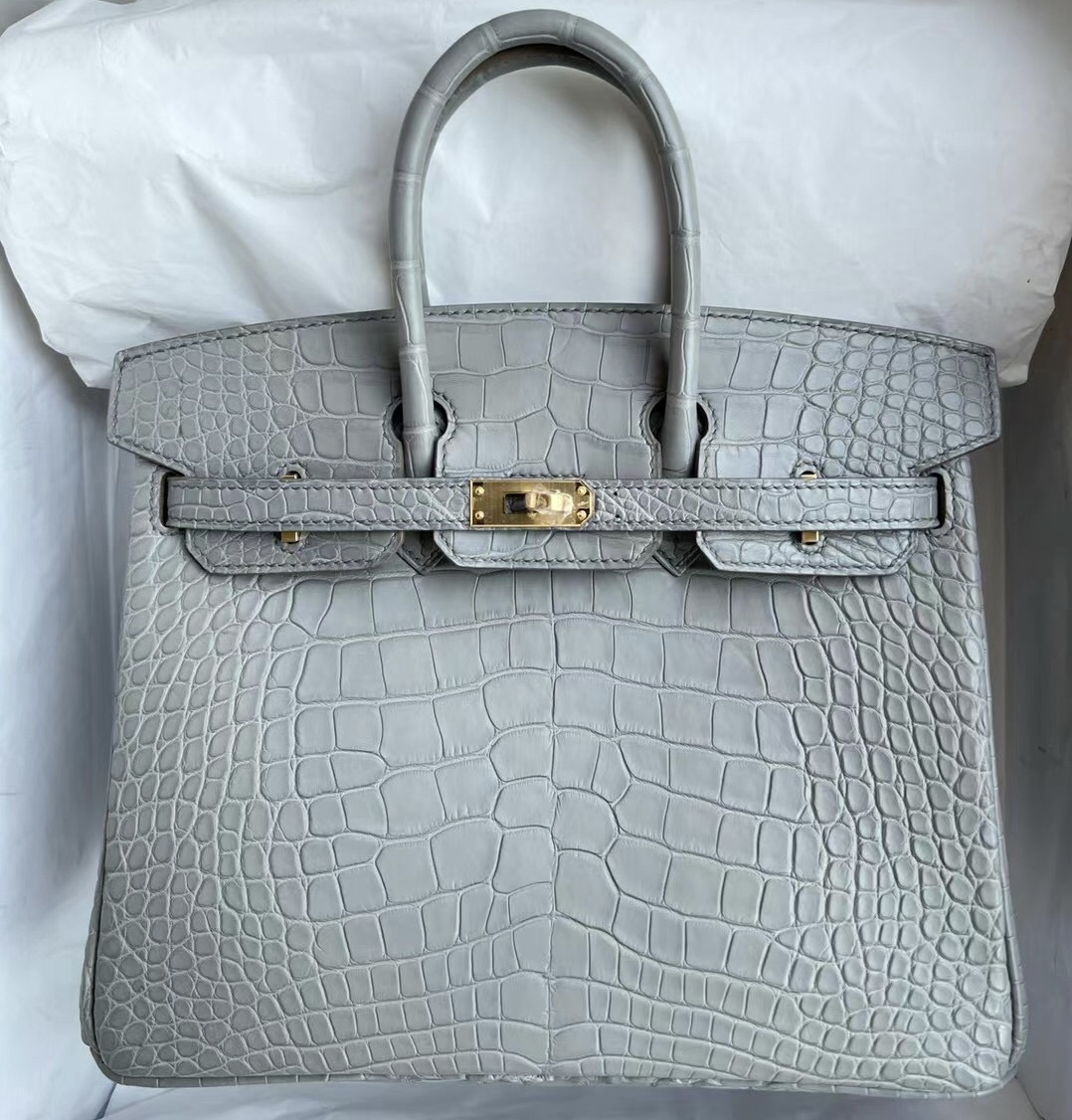 愛馬仕鉑金25包價格專櫃 Hermes Birkin 25cm 80 Gris Perle 霧面美洲鱷魚