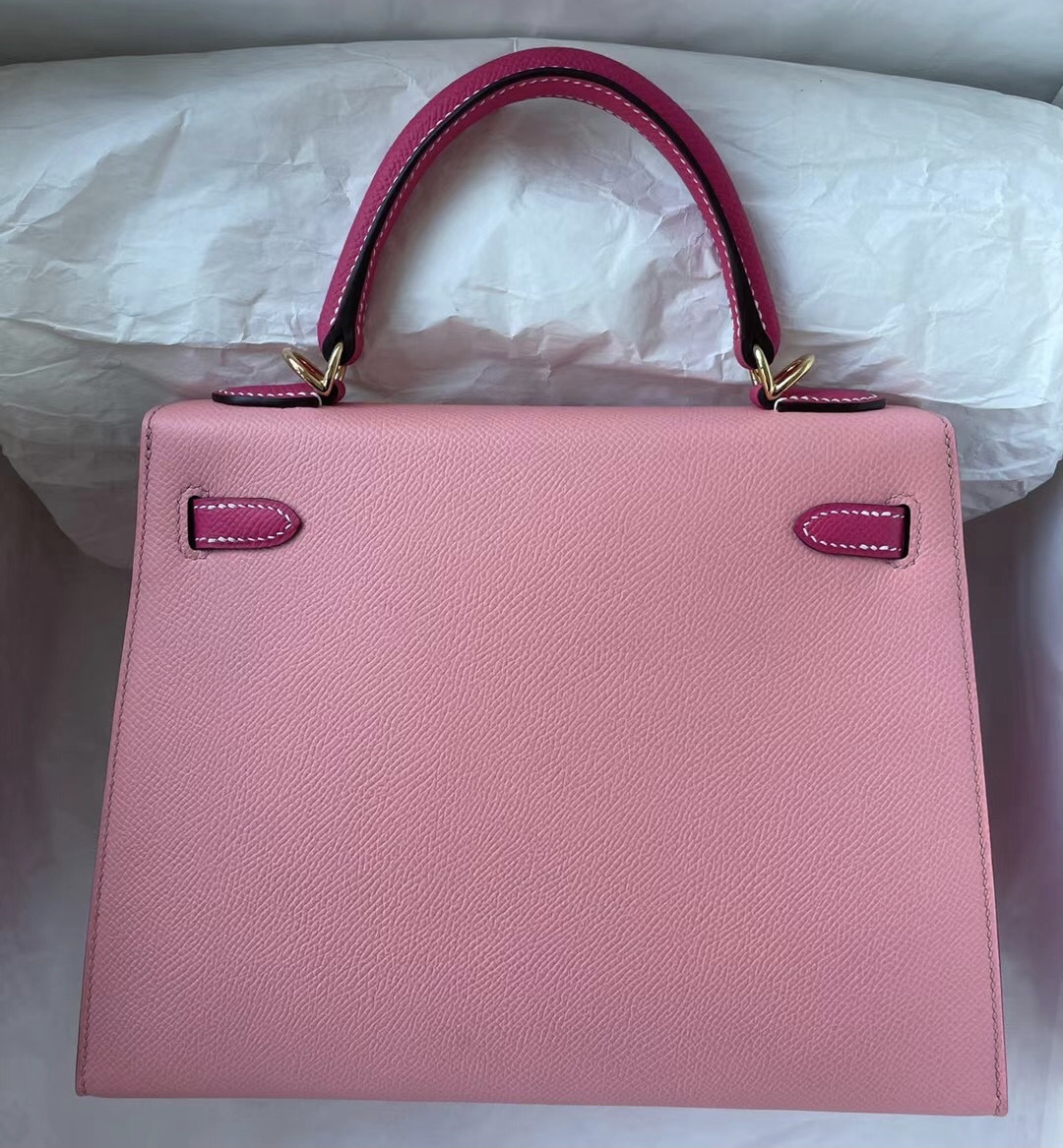 愛馬仕凱莉包官方價格 Hermes Kelly 25 Hss Epsom 1Q Rose Confetti +E5 Rose Tyrien