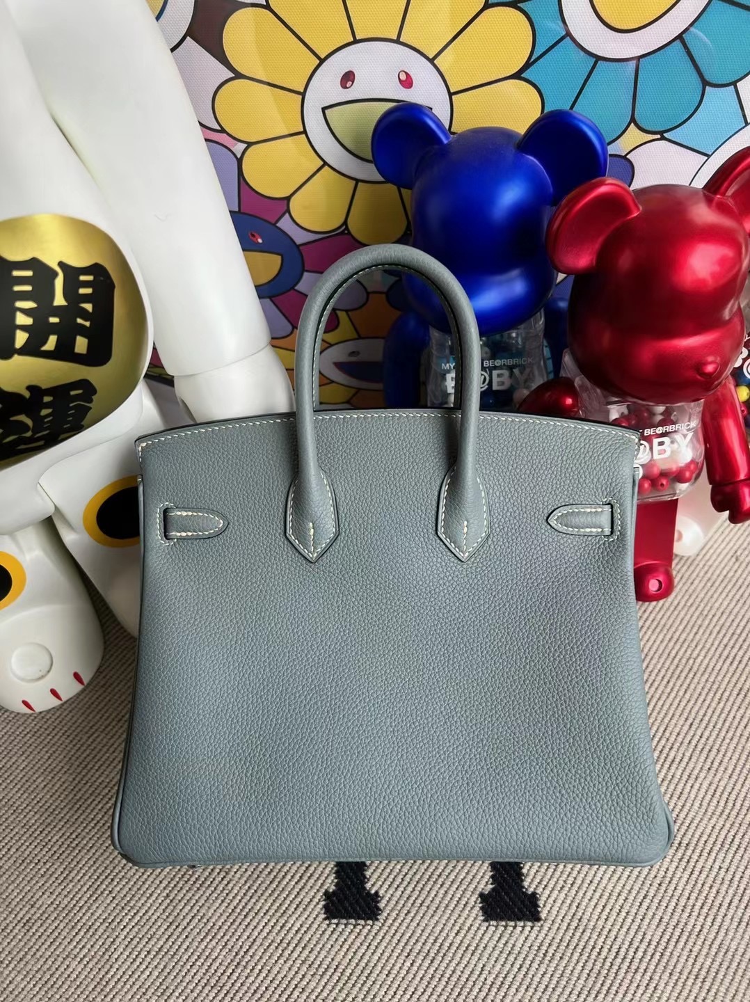 愛馬仕鉑金包的鎖和鑰匙 Hermes Birkin 25cm Togo J7 blue lin 亞麻藍 銀扣