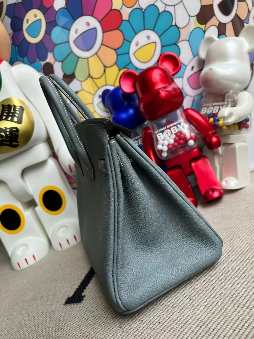 愛馬仕鉑金包的鎖和鑰匙 Hermes Birkin 25cm Togo J7 blue lin 亞麻藍 銀扣