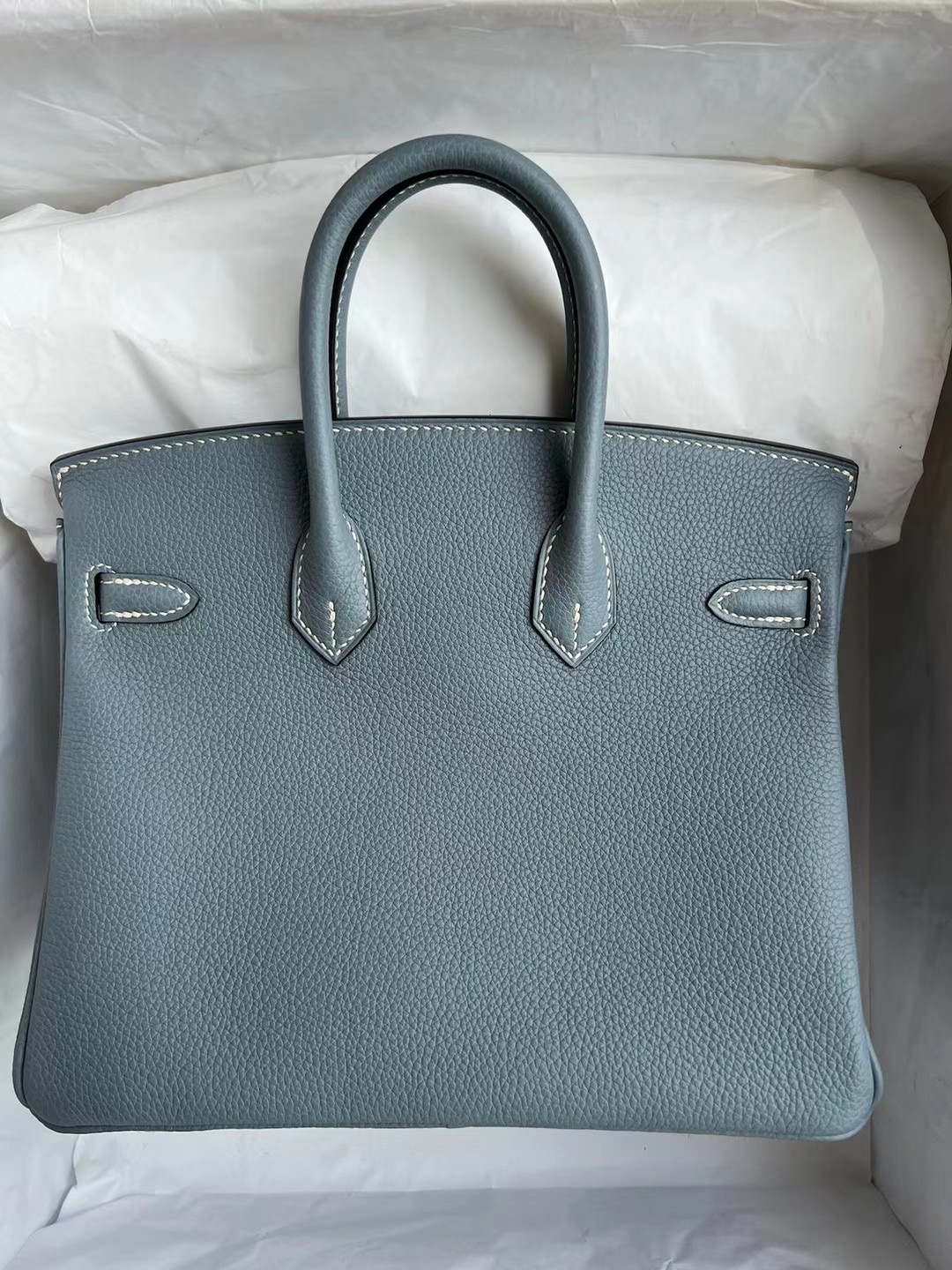 愛馬仕鉑金包的鎖和鑰匙 Hermes Birkin 25cm Togo J7 blue lin 亞麻藍 銀扣