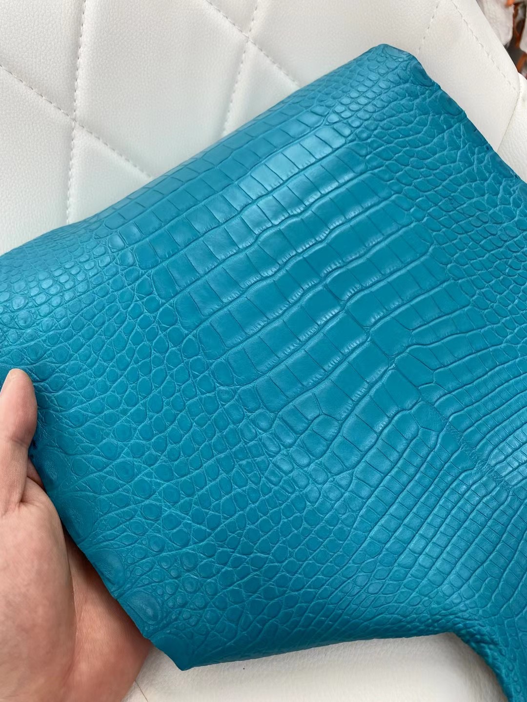 愛馬仕新到皮 霧面美洲鱷魚 Hermes Birkin 25cm 7F Blue Paon 孔雀藍