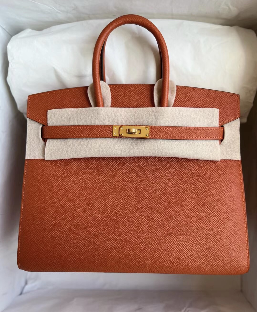 臺灣 愛馬仕鉑金包有外縫的嗎 Hermes Birkin 25cm Sellier Epsom 土橘色 金扣