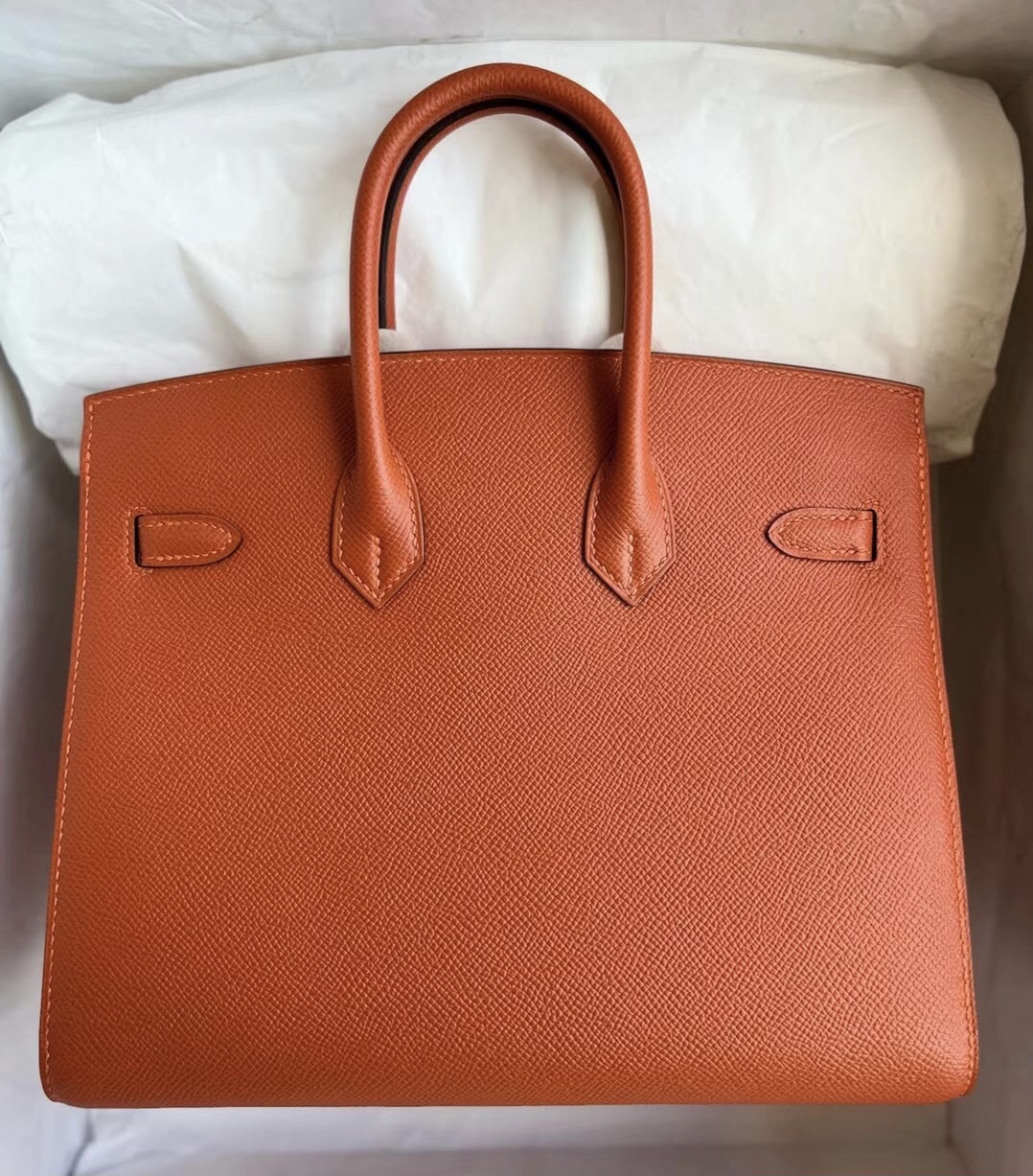 臺灣 愛馬仕鉑金包有外縫的嗎 Hermes Birkin 25cm Sellier Epsom 土橘色 金扣