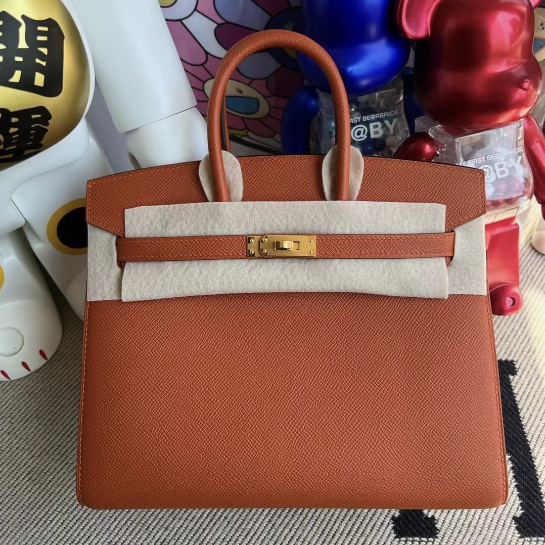 臺灣 愛馬仕鉑金包有外縫的嗎 Hermes Birkin 25cm Sellier Epsom 土橘色 金扣