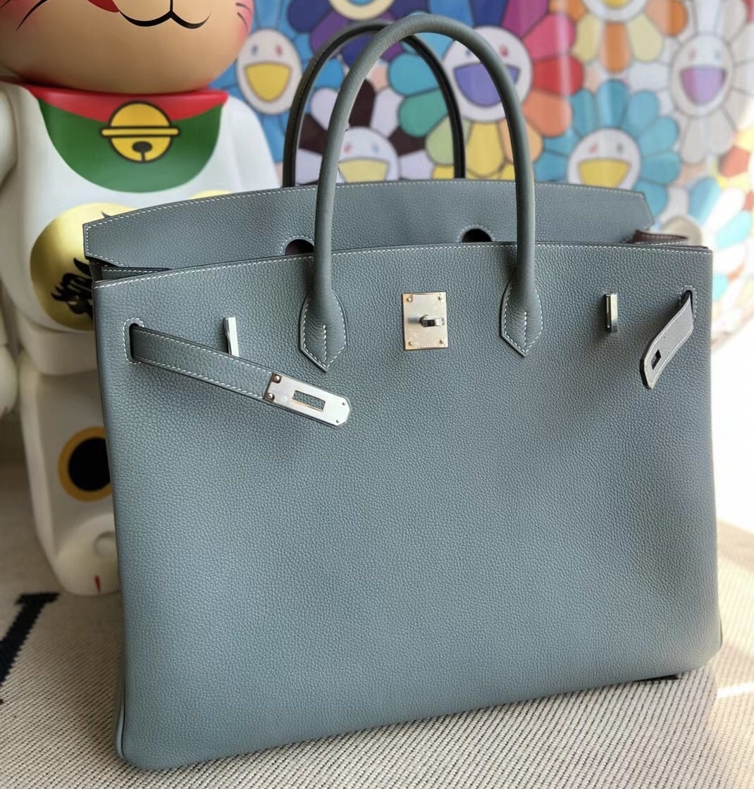 愛馬仕鉑金包 馬來西亞官網價格 Hermes Birkin 40 Togo J7 blue lin內拼4W Glycine