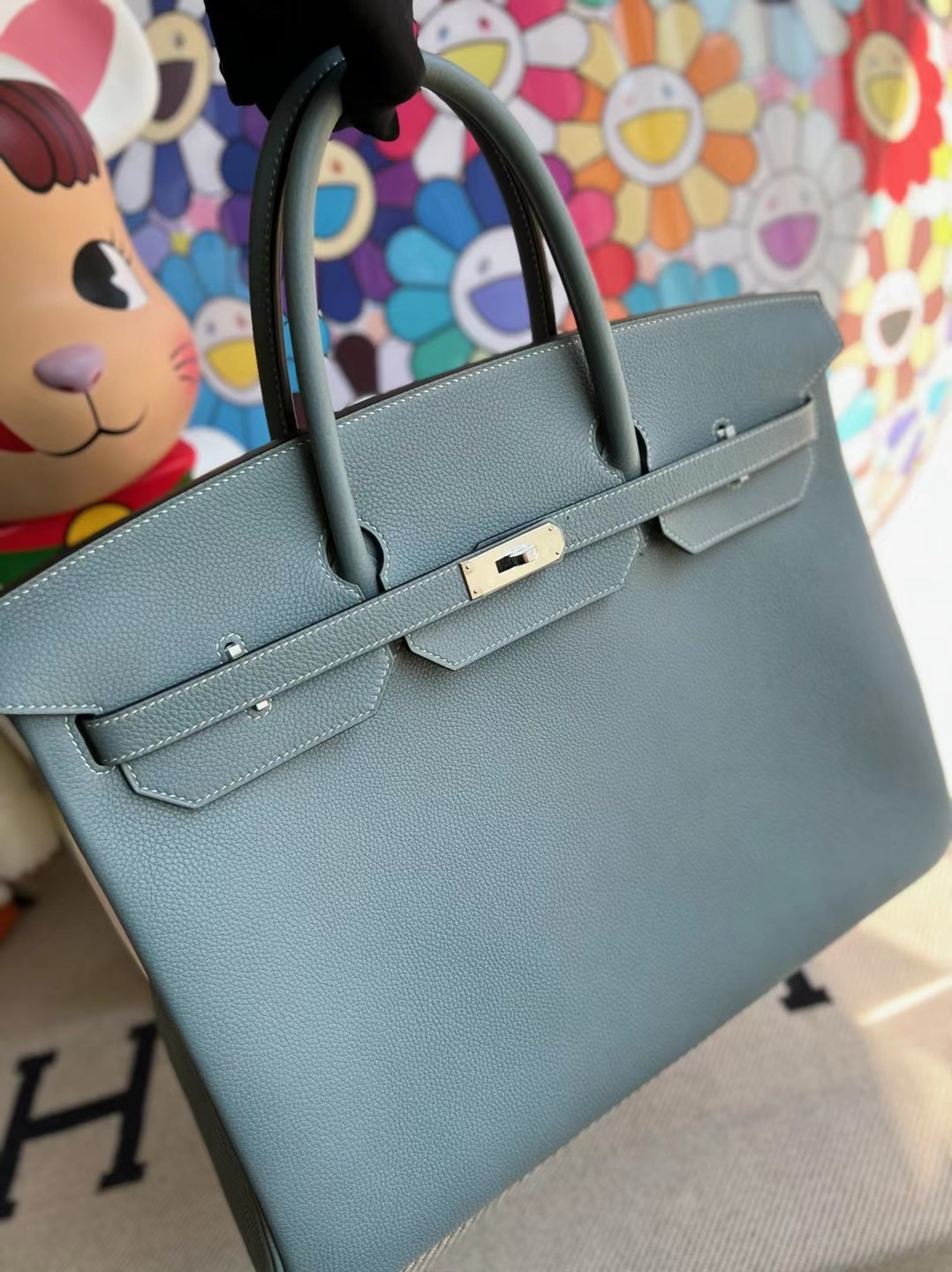 愛馬仕鉑金包 馬來西亞官網價格 Hermes Birkin 40 Togo J7 blue lin內拼4W Glycine