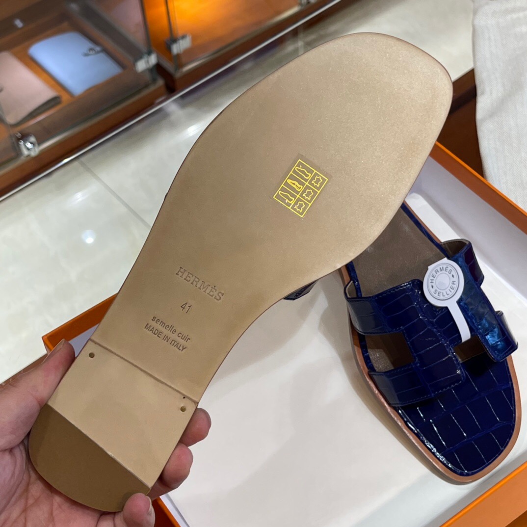 愛馬仕 H型拖鞋 Hermes Oran涼鞋 7T Blue Electric 電光藍 平底涼拖鞋