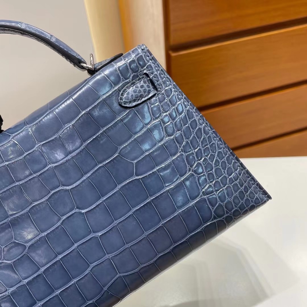 Republic of Indonesia Hermes Kelly Mini II 2代 75 Blue Jean 亮面美洲鱷魚