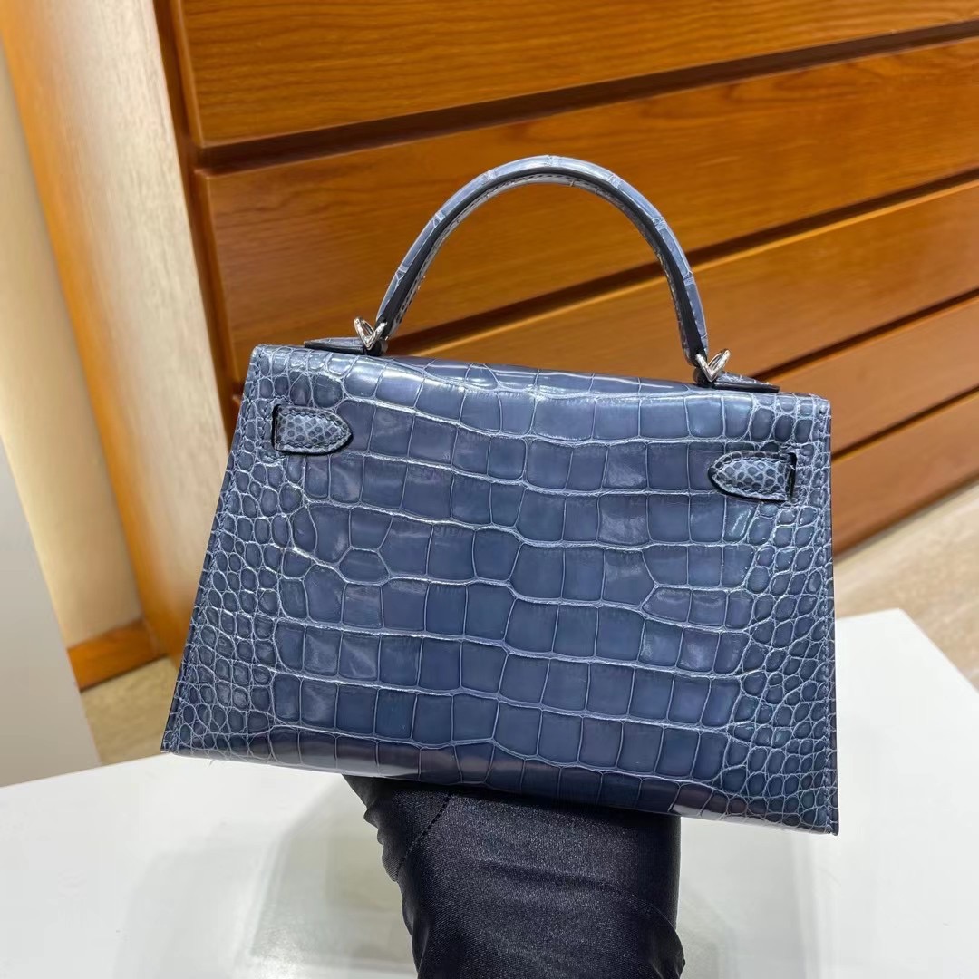 Republic of Indonesia Hermes Kelly Mini II 2代 75 Blue Jean 亮面美洲鱷魚