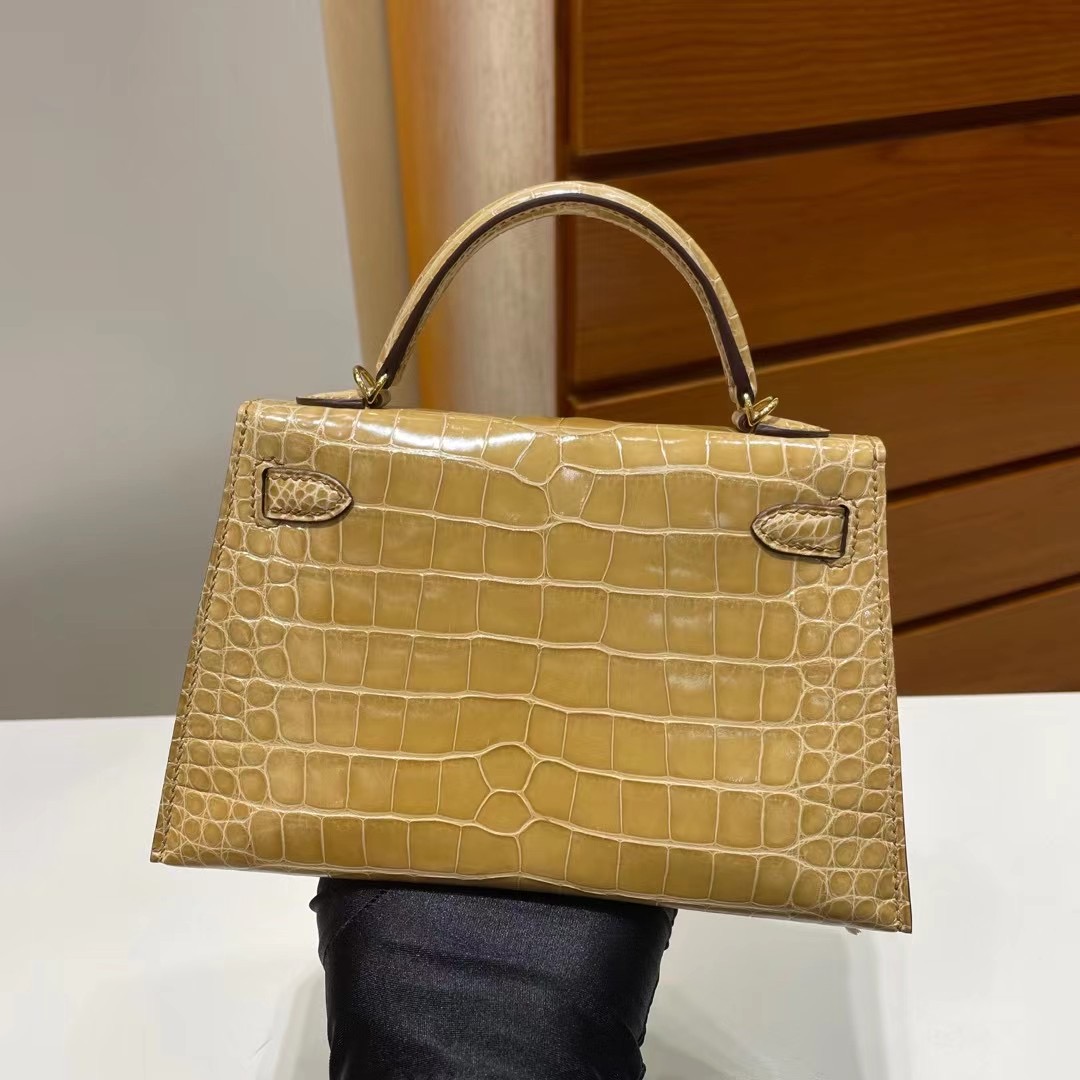 Dubai Hermes Kelly Mini II 2代 14 Beige 杏色 亮面美洲鱷魚