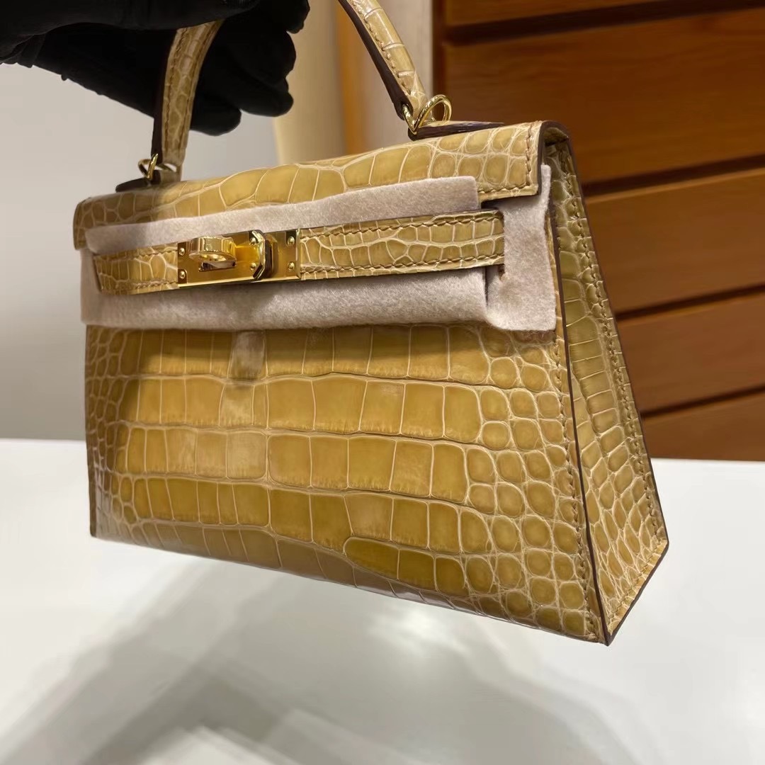 Dubai Hermes Kelly Mini II 2代 14 Beige 杏色 亮面美洲鱷魚