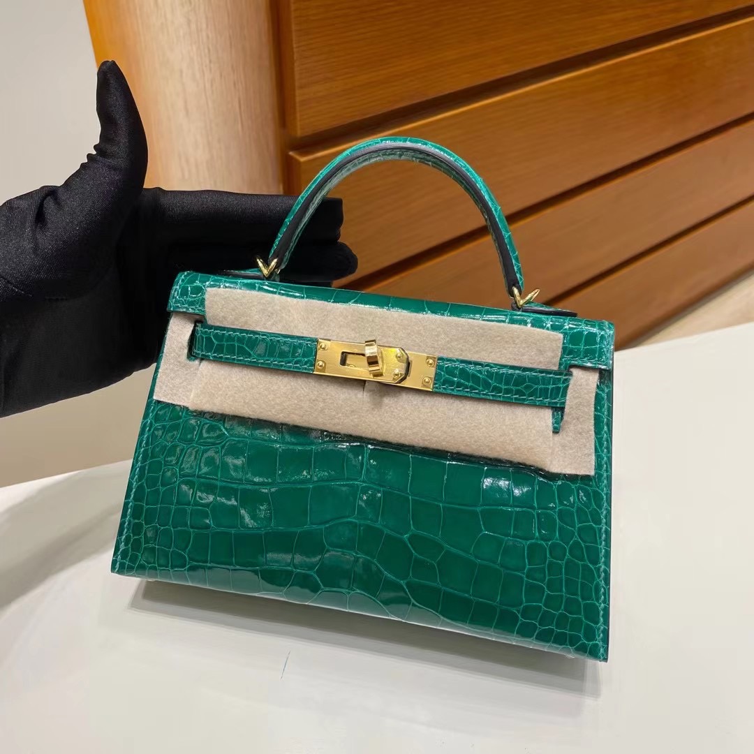 Qatar Doha Hermes Kelly Mini II 2代 6Q Very Emerald 翡翠綠 亮面美洲鱷魚