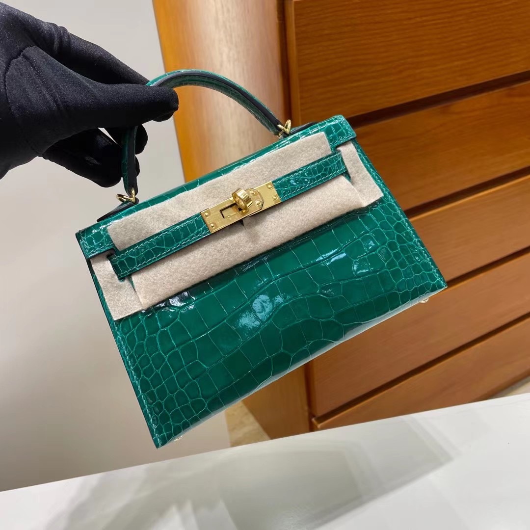 Qatar Doha Hermes Kelly Mini II 2代 6Q Very Emerald 翡翠綠 亮面美洲鱷魚