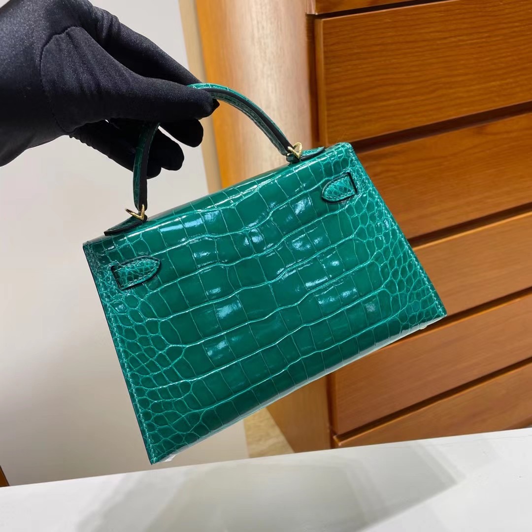 Qatar Doha Hermes Kelly Mini II 2代 6Q Very Emerald 翡翠綠 亮面美洲鱷魚