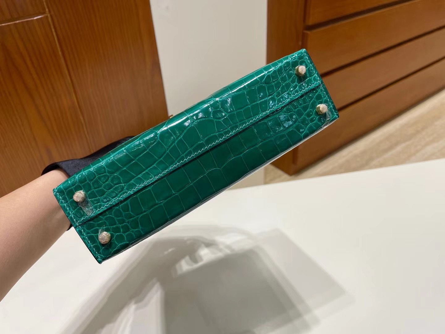 Qatar Doha Hermes Kelly Mini II 2代 6Q Very Emerald 翡翠綠 亮面美洲鱷魚