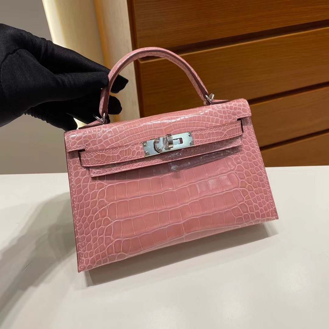 Britain Hermes Kelly Mini II 2代 3Q Rose Sakura 新櫻花粉 亮面美洲鱷魚