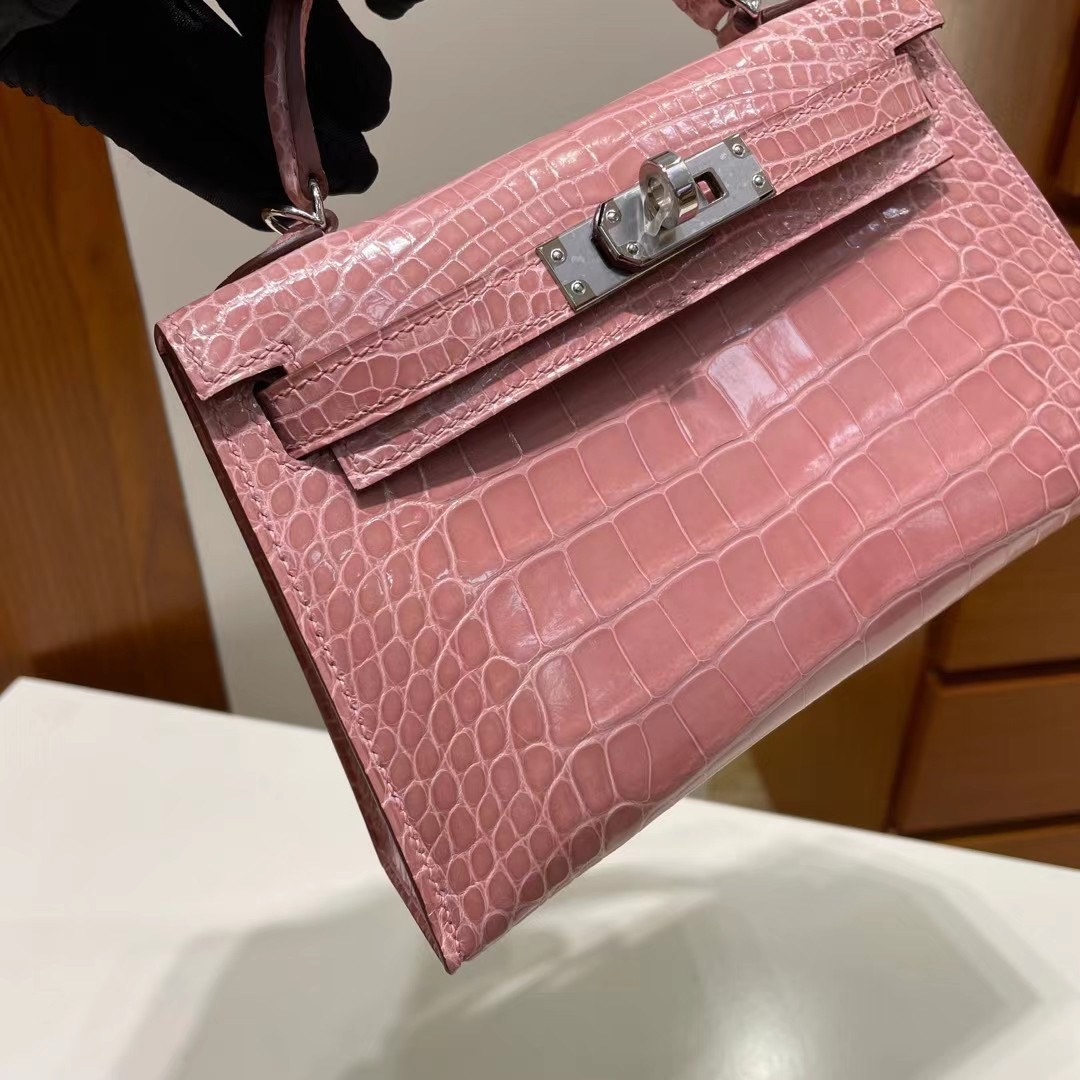 Britain Hermes Kelly Mini II 2代 3Q Rose Sakura 新櫻花粉 亮面美洲鱷魚