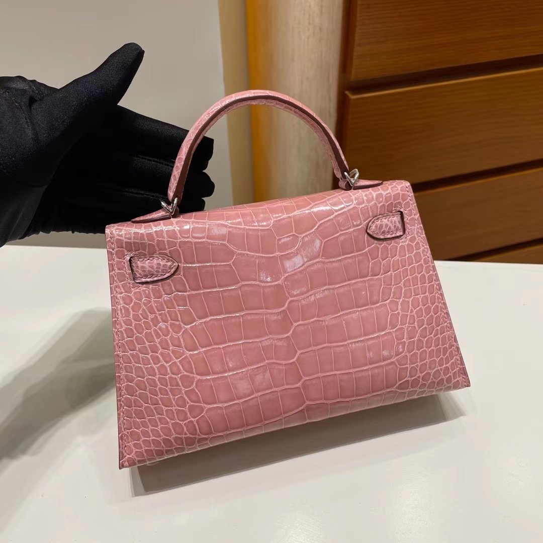 Britain Hermes Kelly Mini II 2代 3Q Rose Sakura 新櫻花粉 亮面美洲鱷魚