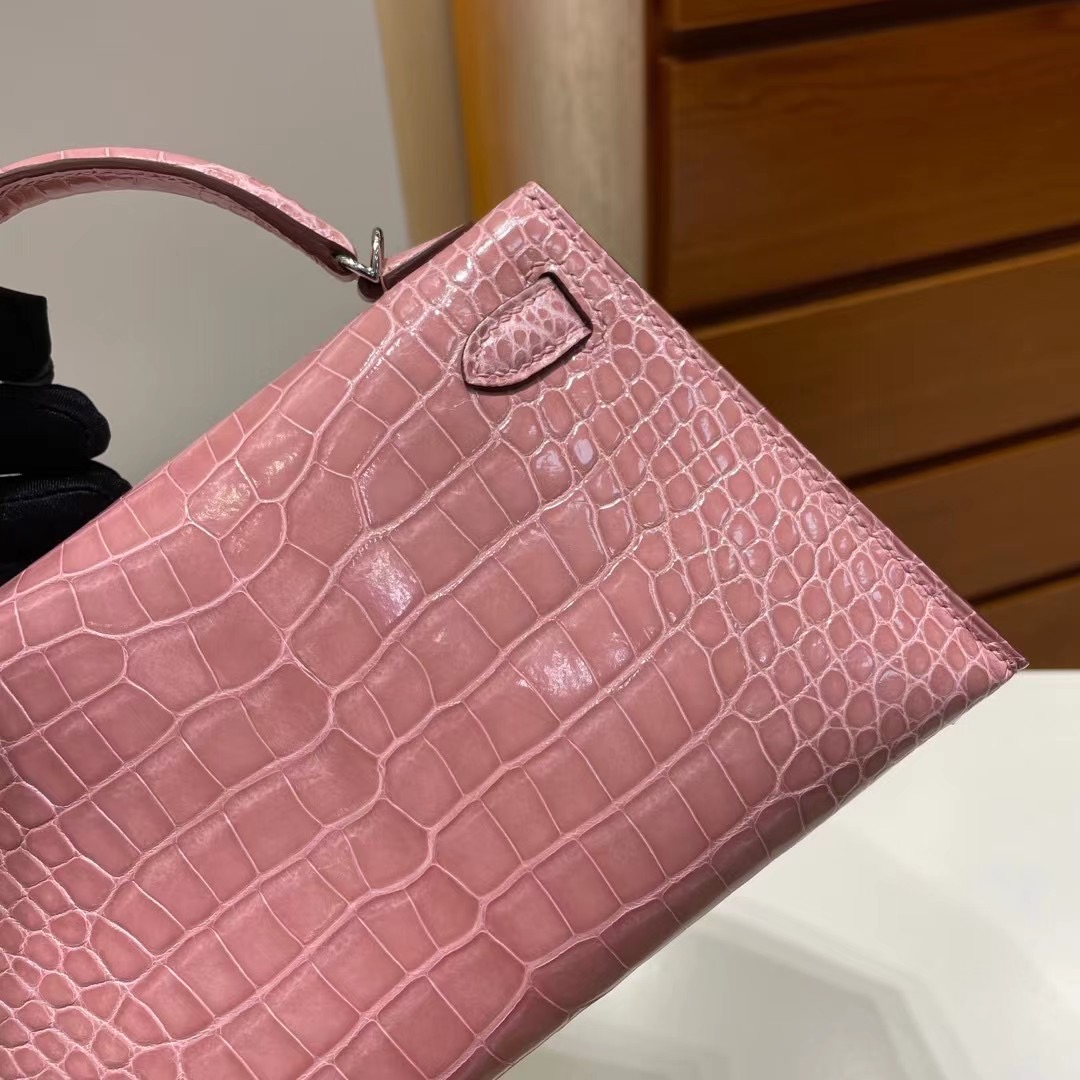 Britain Hermes Kelly Mini II 2代 3Q Rose Sakura 新櫻花粉 亮面美洲鱷魚