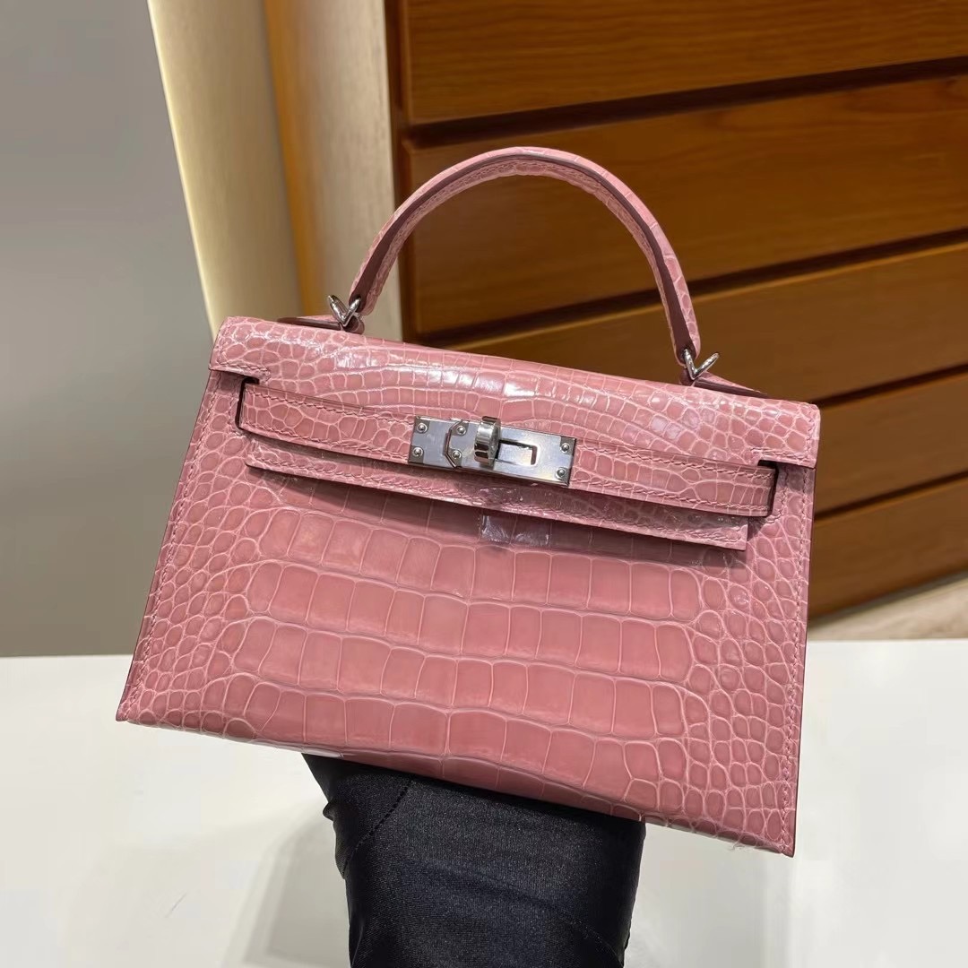 Britain Hermes Kelly Mini II 2代 3Q Rose Sakura 新櫻花粉 亮面美洲鱷魚