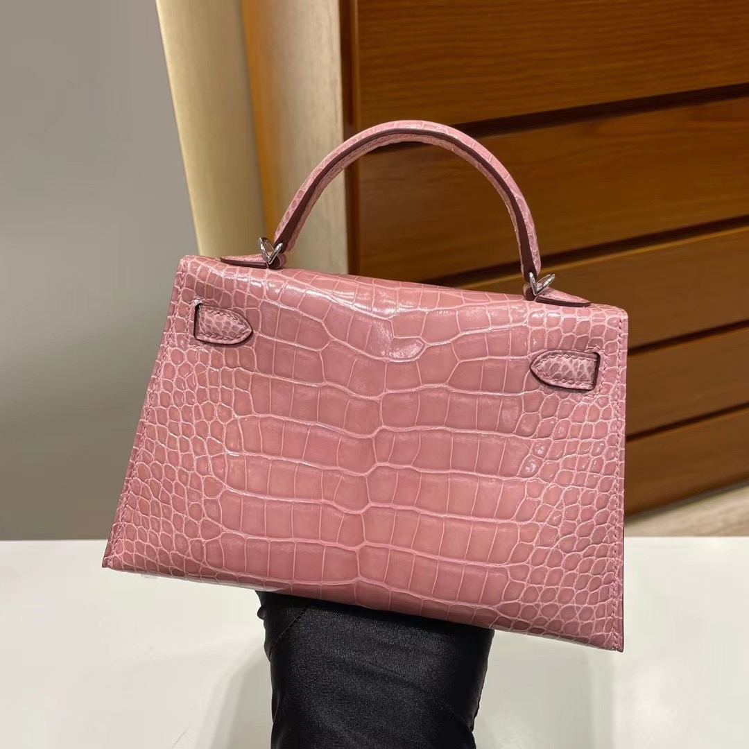 Britain Hermes Kelly Mini II 2代 3Q Rose Sakura 新櫻花粉 亮面美洲鱷魚