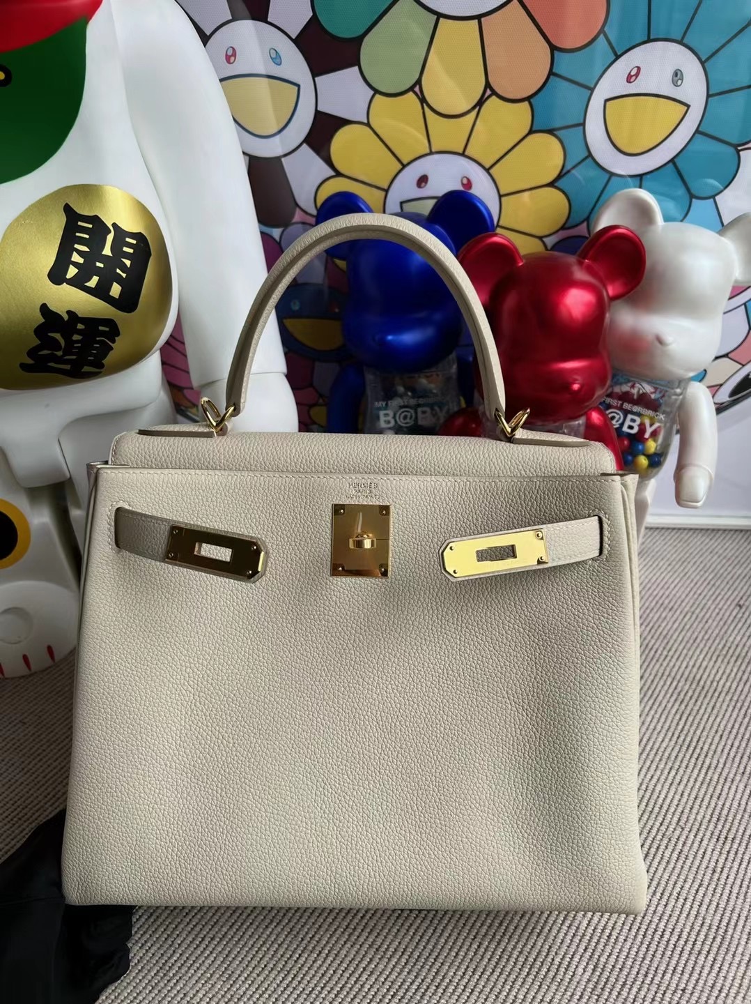 愛馬仕2022年刻印 U Hermes Kelly 28cm Togo 原廠小牛皮 10 Craie 奶昔白 GHW