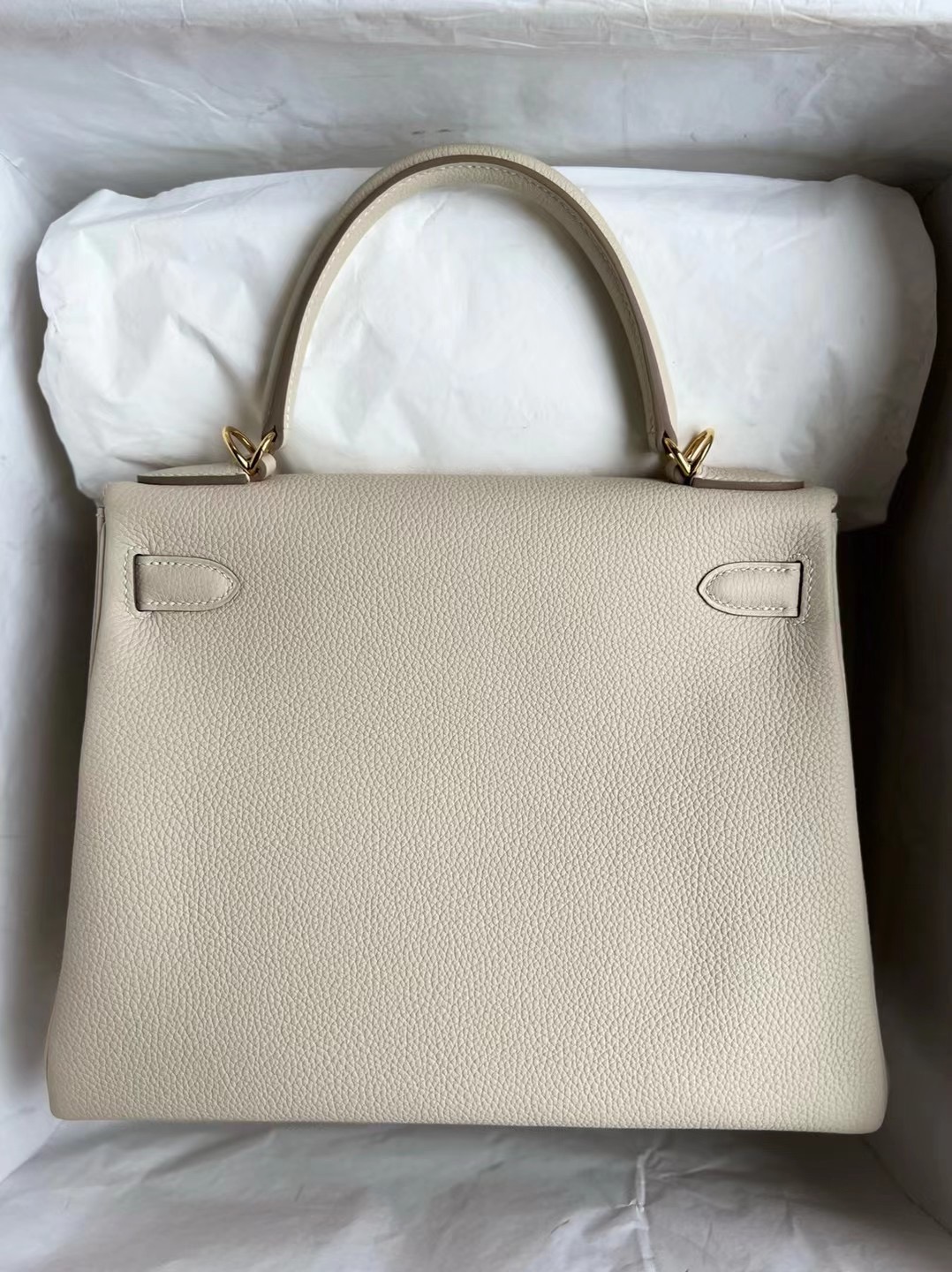 愛馬仕2022年刻印 U Hermes Kelly 28cm Togo 原廠小牛皮 10 Craie 奶昔白 GHW