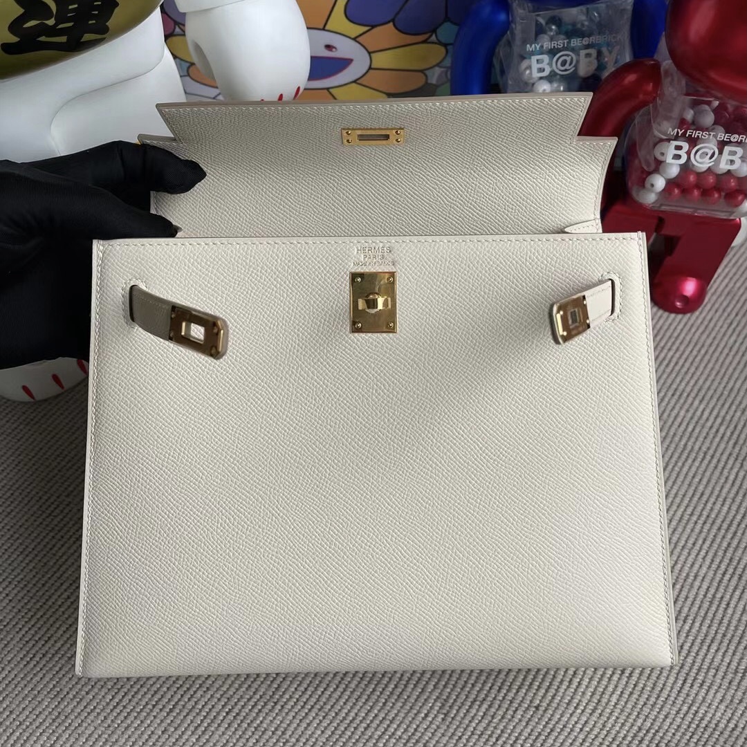 愛馬仕2022年刻印 U Qatar Doha Hermes Kelly 25cm Epsom 10 Craie  GHW