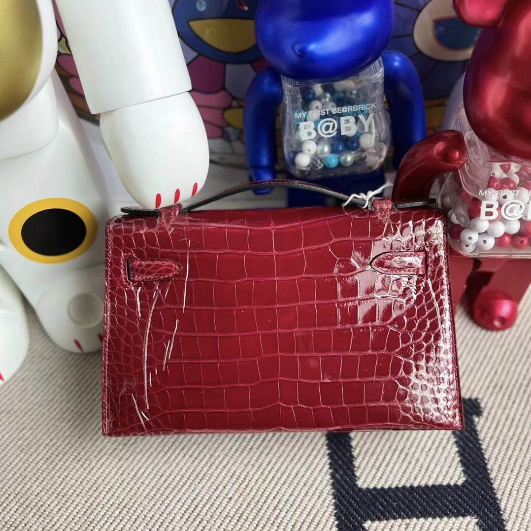 Kuwait Hermes MiniKelly Pochette 亮面美洲鱷魚 55 Rouge H 愛馬仕紅 GHW