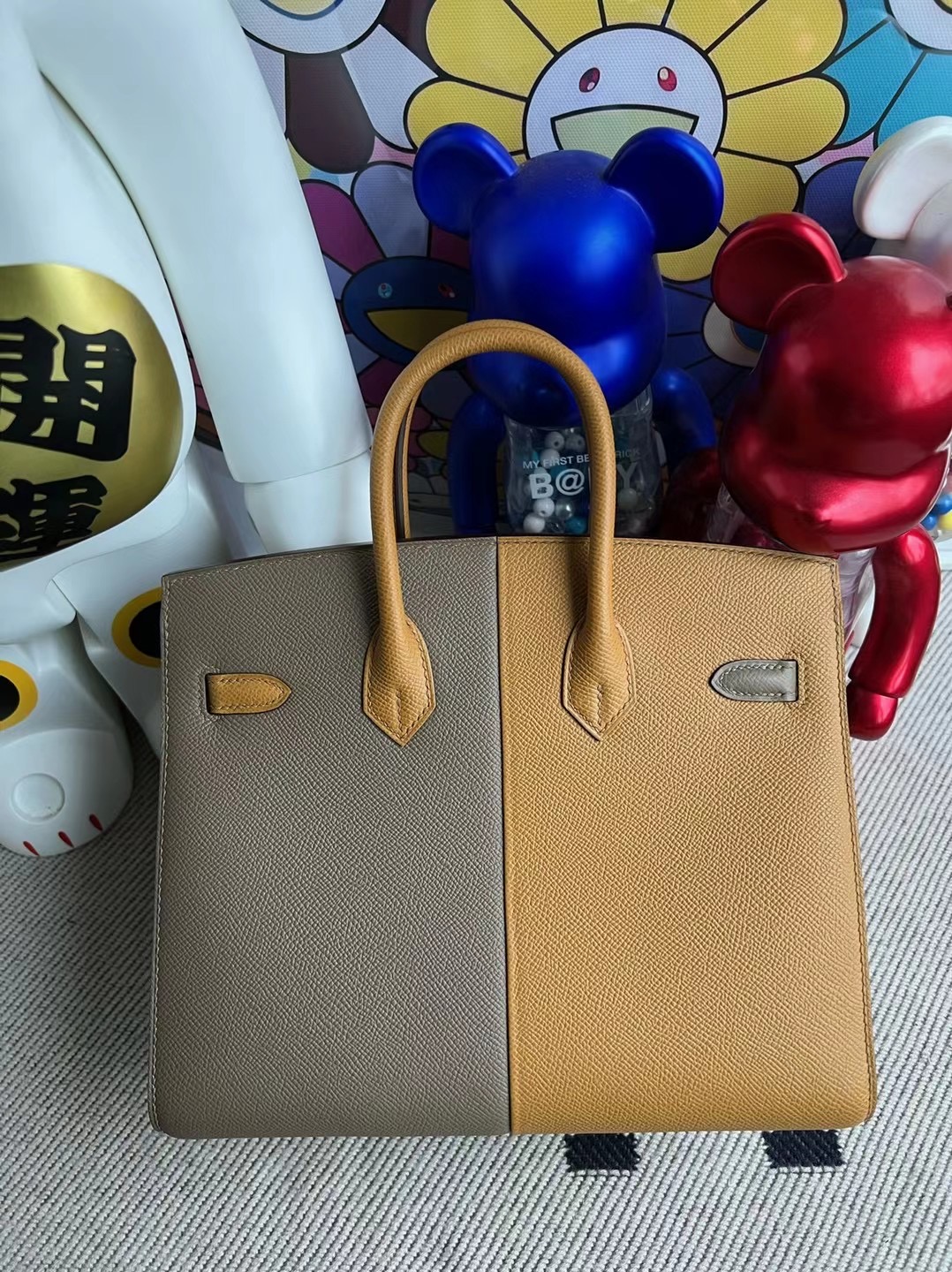 Hermes Birkin 25cm Sellier 外縫線 Epsom 18 Etoupe/2S Sesame/76 Blue Indigo