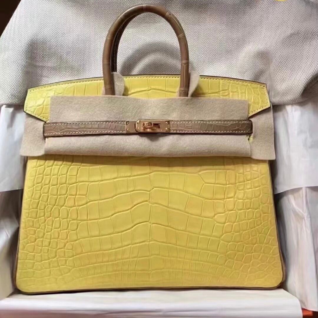 愛馬仕霧面美洲鱷魚 Hermes Birkin 25cm M9 Mimosa 2H Kraft 牛皮紙色