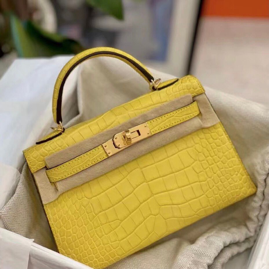 愛馬仕霧面美洲鱷魚 Hermes Kelly Mini II 2代 M9 Mimosa 金盞花黃