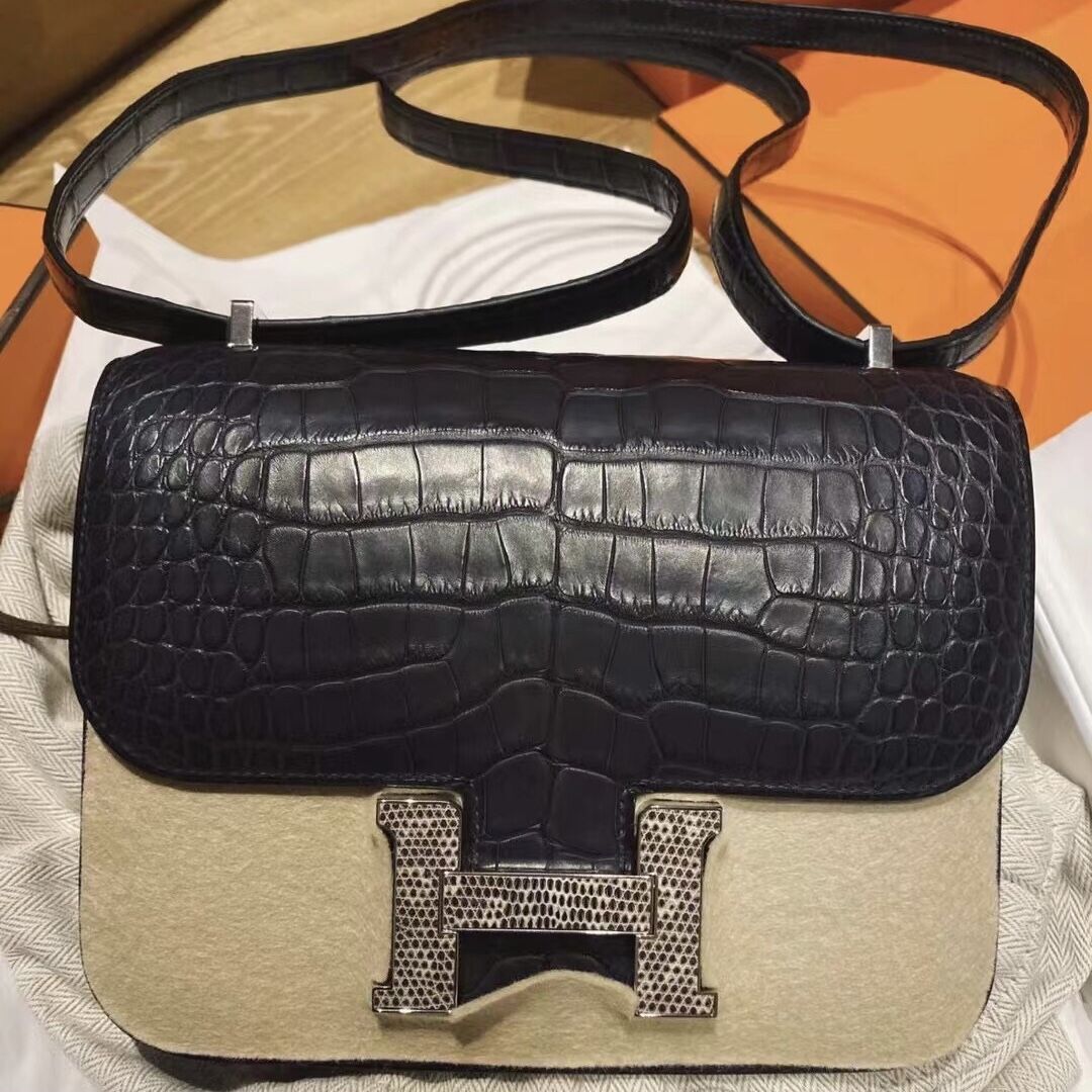 愛馬仕Hermes Constance 19cm 89 Noir 黑色 美洲鳄鱼 蜥蜴皮扣  Crocodile