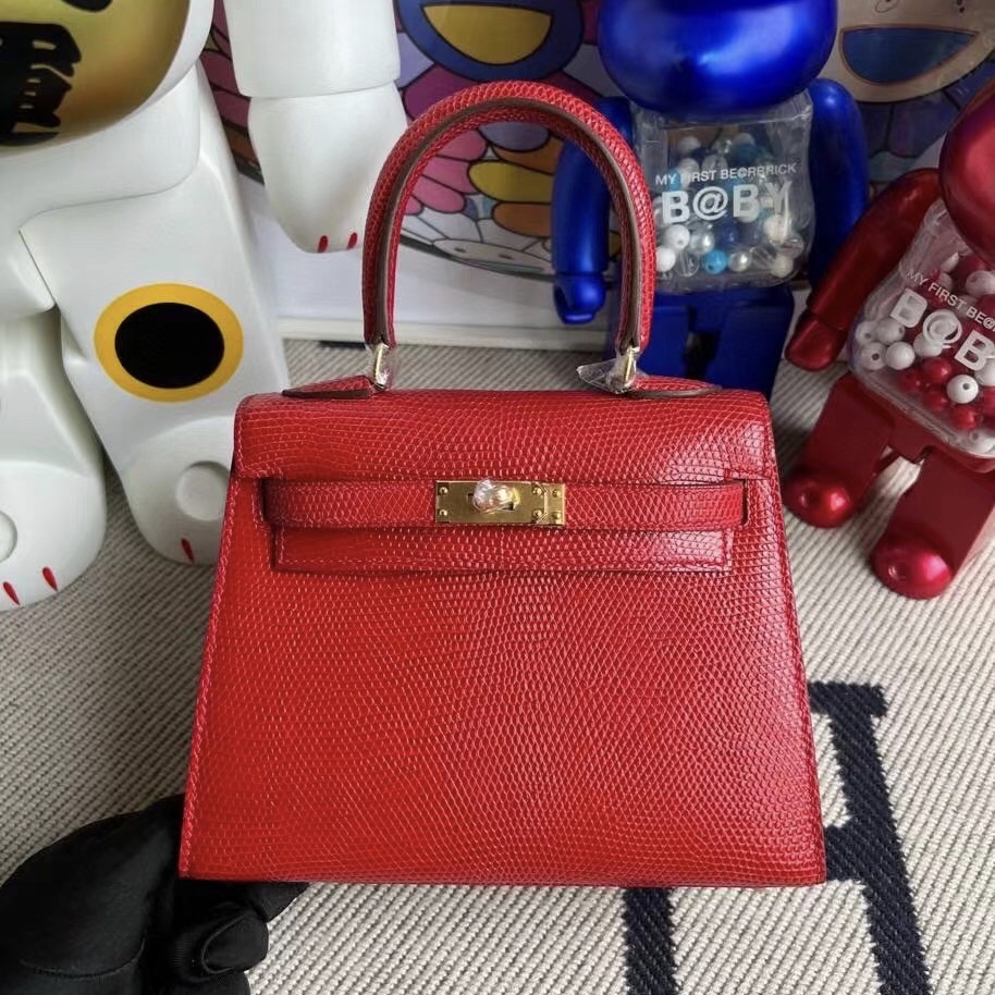 Hermès Kelly Mini 20 Sellier 大耳朵 Q5 Rose casaque 國旗紅 Lizard 進口蜥蜴皮